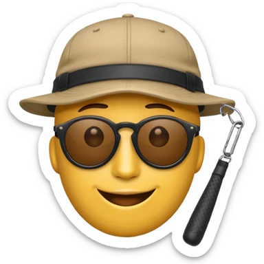 logo of Trap Capos de Noriel, emoji style, face with cap and dark sunglasses, simple background, no text sticker