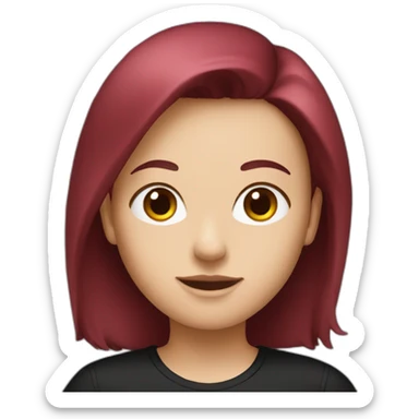 a white girl with burgundy hair in a black T-shirt sticker
