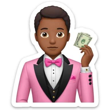 ambitious thinking about money, black person, pink tuxedo sticker