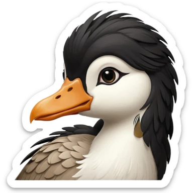 goose with long black hair and swoop bangs over one eye sticker