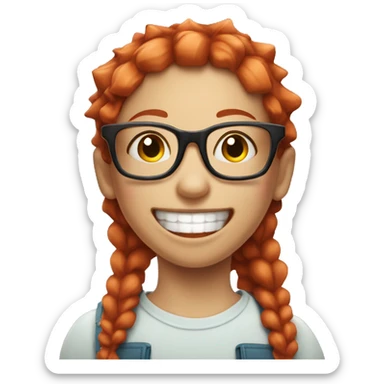 girl with short spiky red hair, glasses, big smile with a lot of gum showing sticker