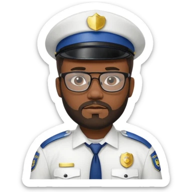 Police officer with glasses and beards(white uniform) black man sticker