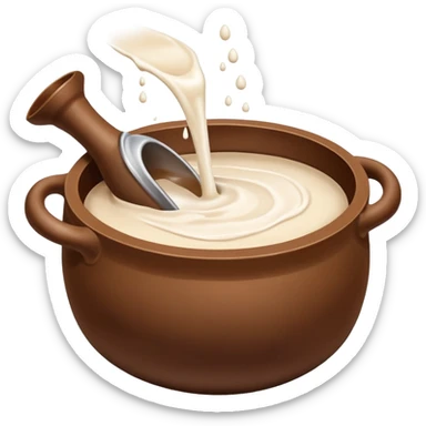 Milk flowing in a brown mud  pot under fire sticker