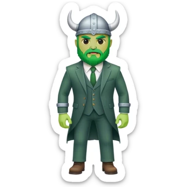 green face road builder full body as a viking in a suit sticker