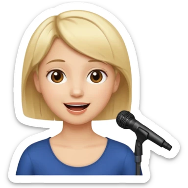 Crea una chica cantando con pelo rubio corto con ojos cafes  sticker
