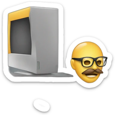software developer disguised with fake nose infront of computer sticker