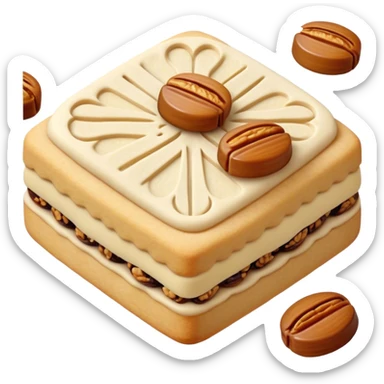 Cinematic Realistic Ma'amoul Dessert Emoji, featuring delicate shortbread cookies filled with dates or nuts rendered with intricate detail and warm, inviting lighting. sticker