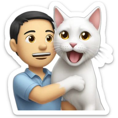 white cat slaps Asian man in the face sticker