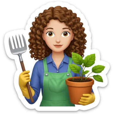 curly long brown hair white  woman Gardening sticker