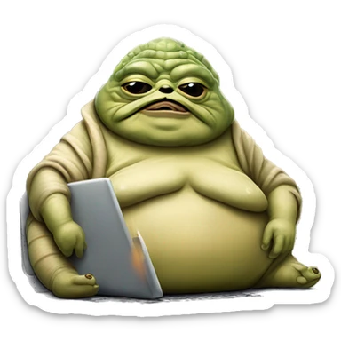 Jabba the Hutt from Star Wars with a laptop sticker