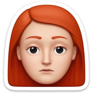 Una figura roja con cabeza cuadrada y cuerpo de rectángulos con cara con dos ojos negros como puntos y cejas preocupadas sin boca y que tenga como una especie de polvo café en la cabeza sticker