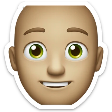 Create an emoji image, square, with rounded edges, smiling green, with big white, white eyes.  sticker