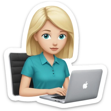 Generate blonde blue eyed woman technologist with mac laptop (code U+1F469 U+1F3FB U+200D U+1F4BB) with Teal shirt (not the purple one) dont change other features sticker
