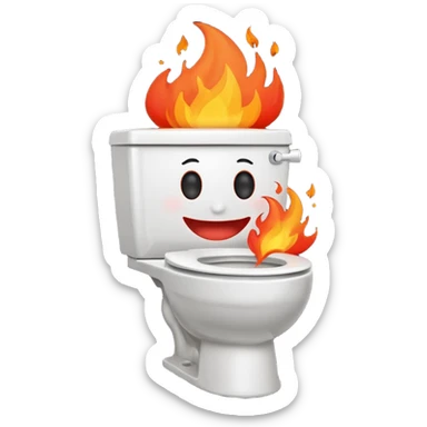 A smiling toilet with fire coming from its bowl sticker