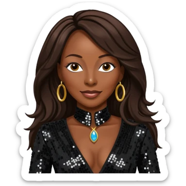 Yolanda Adams with long dark brown hair, black sequin outfit  sticker