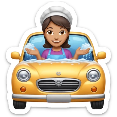 car washer woman with car  sticker