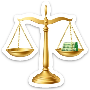 gold scale with dollars on one side and beauty products on the other sticker