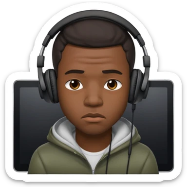 A 25-year-old black man with headphones on and pouting.Pout the lip sticker