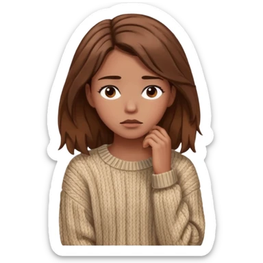 Cewe Overthinker Sweater oversized, rambut agak berantakan natural tatapan kosong mikir. sticker