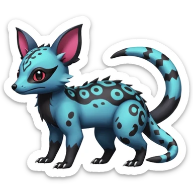 Rare exotic cute epic aesthetic gothic colorful Salandit-Eevee-Civet-species-Fakemon-hybrid-creature, with markings, full body sticker