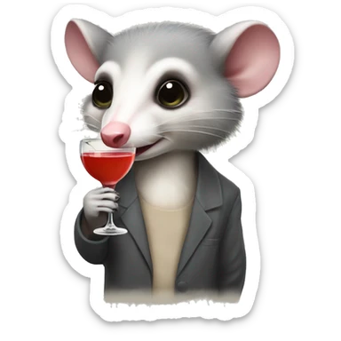 Opossum holding a martini sticker
