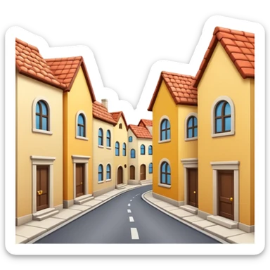 cozy narrow street with simplified background buildings, emoji style sticker