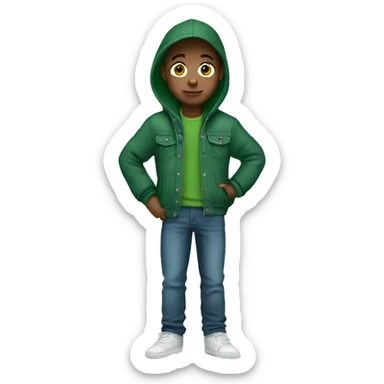 boy with beanie wearing green hoodie with jeans jacket outer sticker