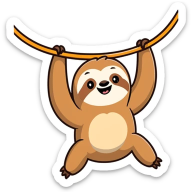 Adorable sloth hanging upside down with goofy smile sticker