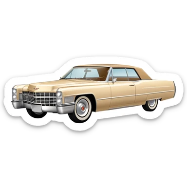 Beige 1966 Cadillac DeVille icon, ultra simplified design, clean 30-degree angle, just essential contours, Once Upon a Hollywood car, iOS emoji style sticker