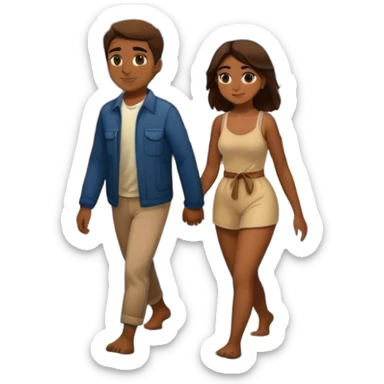 Brown couple walking down river with night background night with lights  sticker