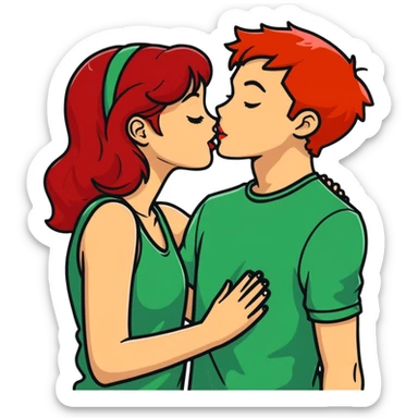Girl with red hair kissing her boyfriend sticker