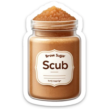 brown sugar body scrub in a white jar with the inscription scrub sticker