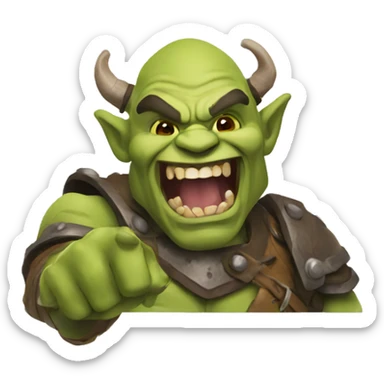 The orc laughs and waves his hand sticker
