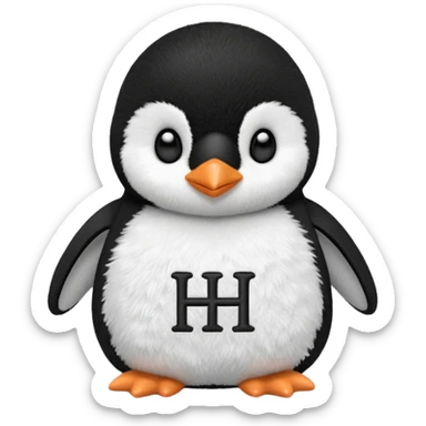 Adorable fluffy baby penguin plushy with the initials YH sticker