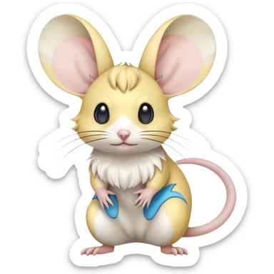 Yellow white and cyan-blue Gerbil-Jerboa-Minccino-Emolga-Pachirisu-Pokémon-Fakémon-hybrid-fusion-creature  sticker
