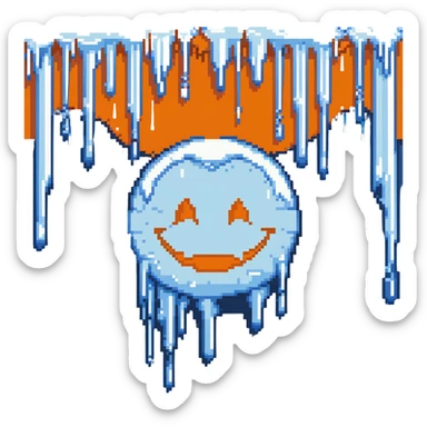 frozen smiley face sleeping, blue tones, icicles sticker