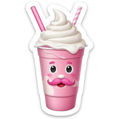 strawberry milkshake in a paper cup with mustache sticker