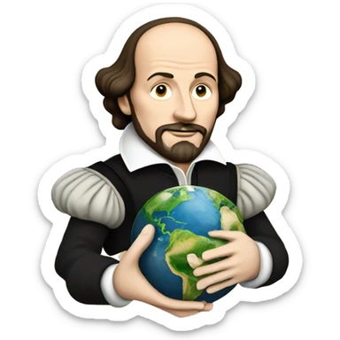 William Shakespeare holds the earth in his hands sticker