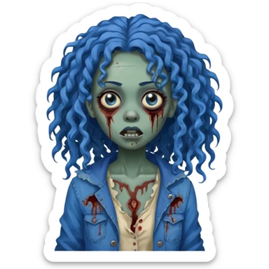 🧟‍♀️ faca uma mulher negra zumbi de cabelo cacheado azuis e longos sticker