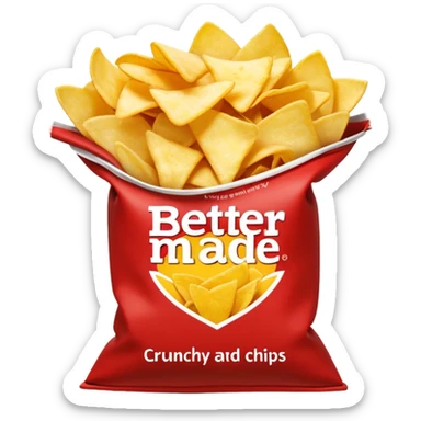 Red Bag of chips wording says “ Better Made” sticker