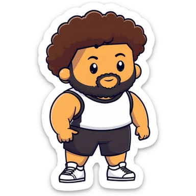 tan guy with mid-length brown and black curly hair like LaMelo Ball, beard, chubby build sticker
