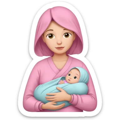 Mother holding her newborn babygirl swaddled in pink sticker