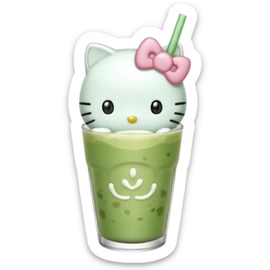 Hello Kitty drinking iced matcha latte  sticker