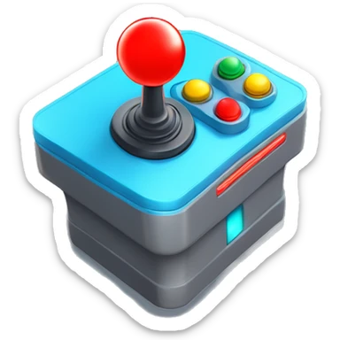 A classic arcade joystick with a bright red ball handle, a grey base, and colourful retro buttons. Add faint neon streaks and a glowing blue outline for extra flair.   sticker
