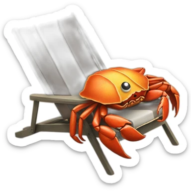 huge crab with huge taco, lying in two chairs at the beach sticker