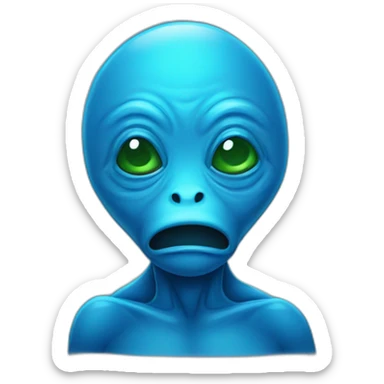 Sticker cartoony  styled  blue fuzzy alien covering mouth sticker