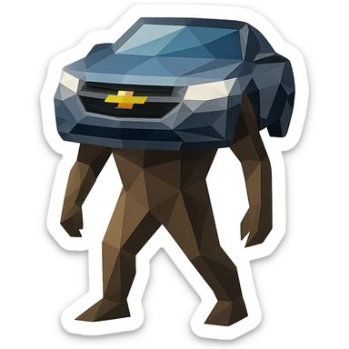low-poly polygonal style body with a Chevrolet car face sticker