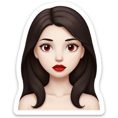 White skin, dark brown hair, pretty girl, long hair, brown eyes, red lips  sticker