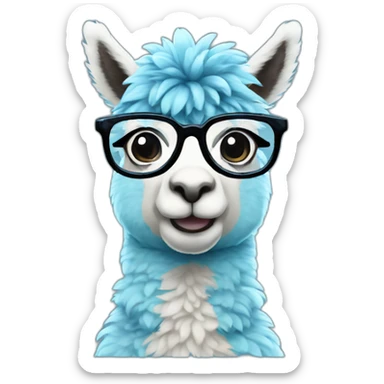 blue alpaca with glasses holding a nintendo sticker