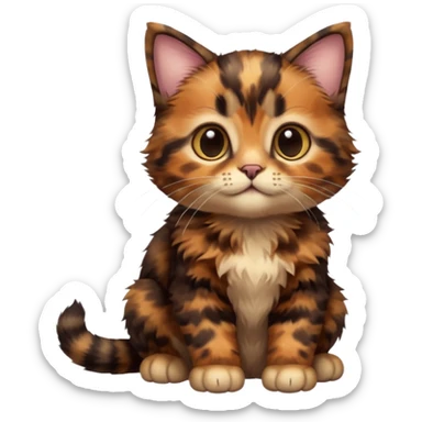 A high-resolution photo-realistic digital illustration of a brown multicoloured  tortoiseshell kitten, chest upward sticker